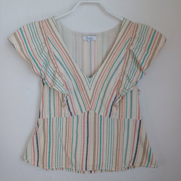 Parker Top Halsey Stripe V Neck Cotton Side Zip Pullover Womens Large - Picture 5 of 13